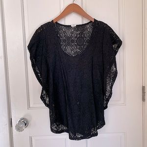Black lace butterfly sleeve top